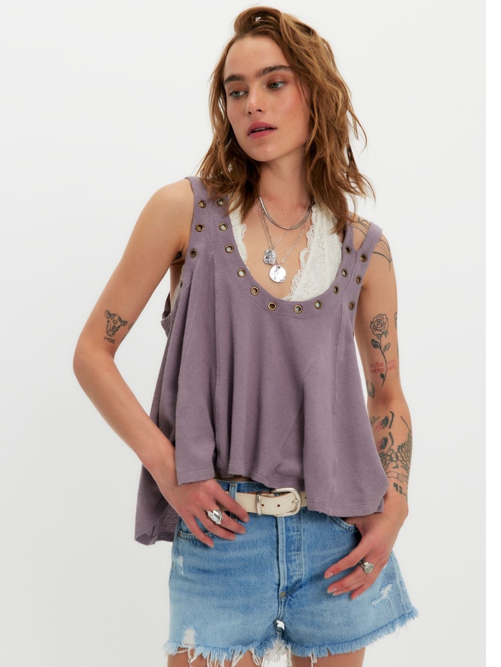 NWT Free People CLEO Grommet Tank Size XL Purple